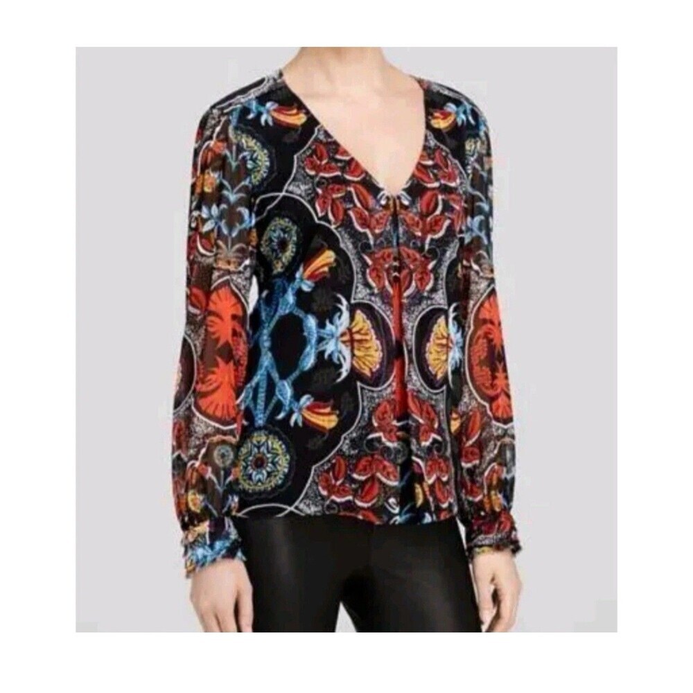 Alice + Olivia Women's Deandra Floral Blouse Paisley Colorful Boho Size S Light